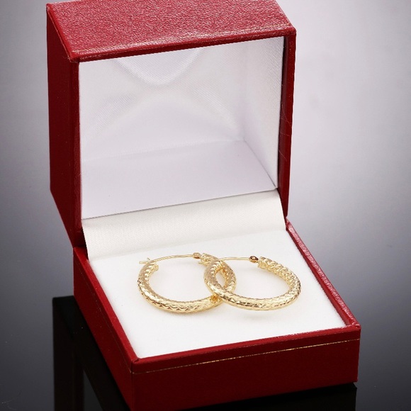 14K Yellow Gold Diamond Cut Hinged Hoop Earrings - Picture 8 of 8